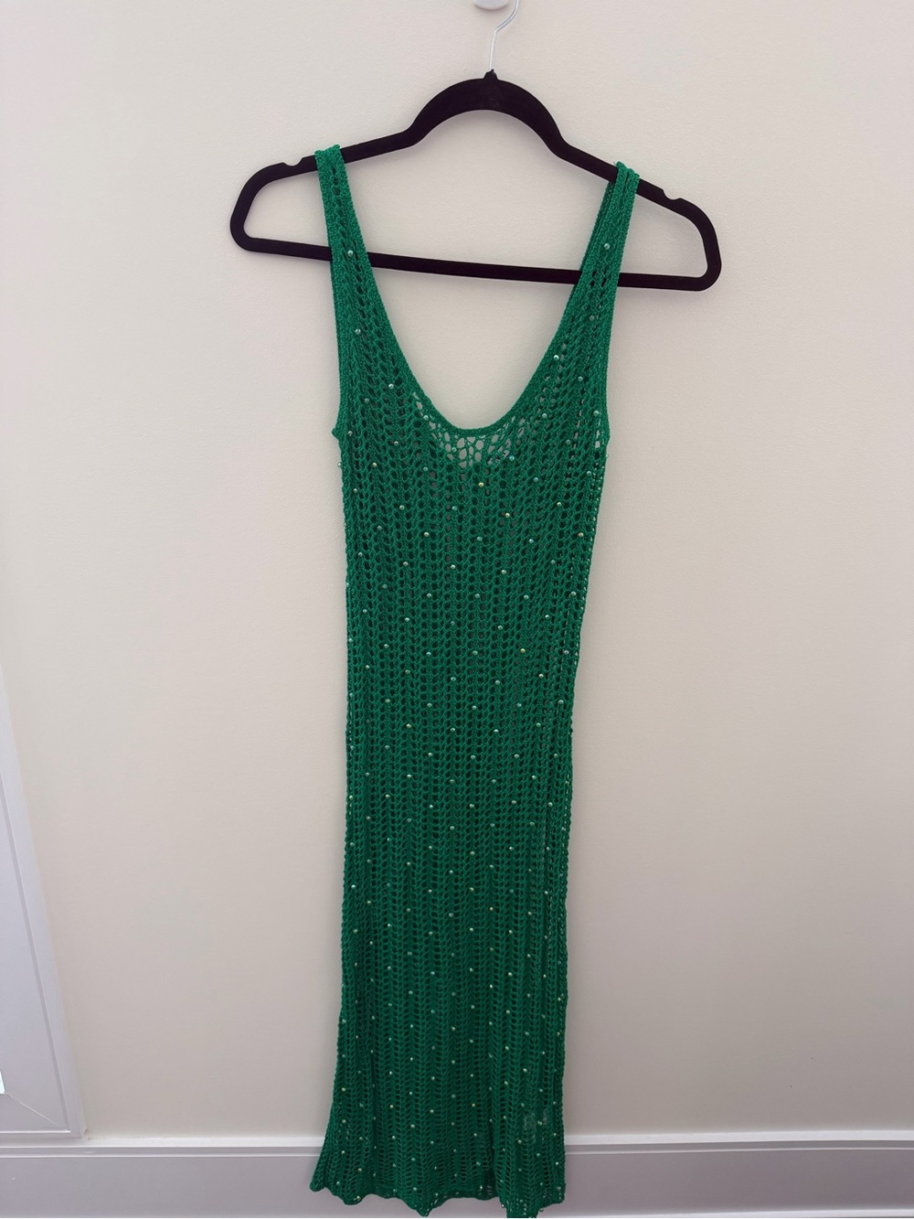 Zara Green Crochet Maxi Dress with Bead Detail